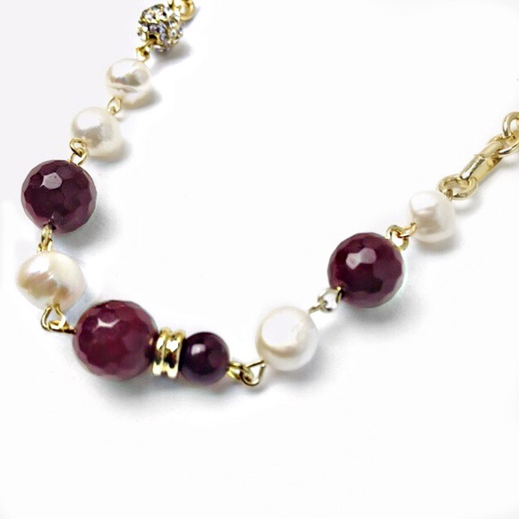 sequin-nyc Jewelry - Multi Faceted Beads Crystal Pearl Chain Necklace